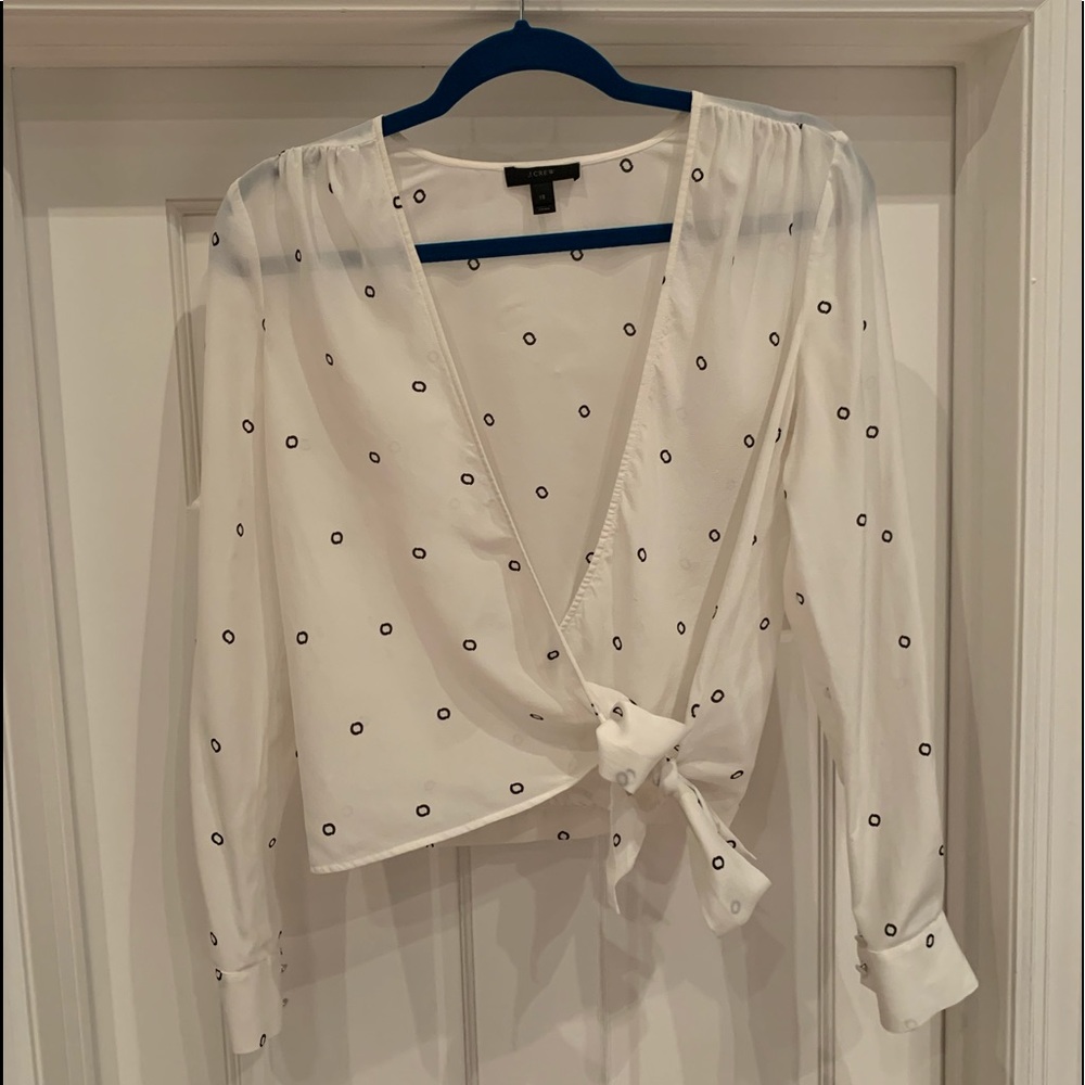 J. Crew 100% Silk Wrap Blouse Tie Front